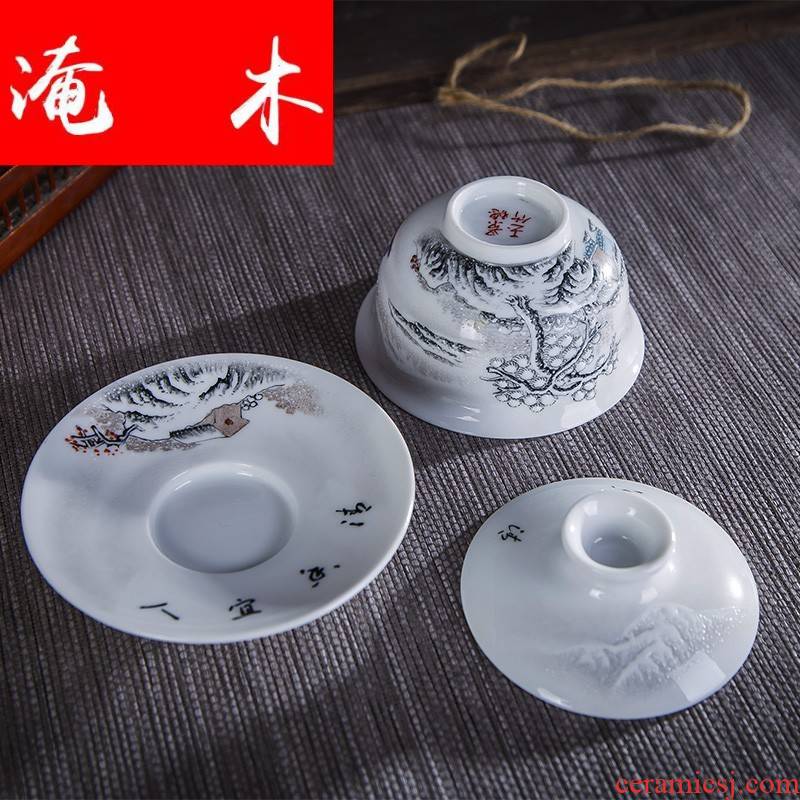 Submerged wood jingdezhen tureen hand - made ceramic tea set manually pastel snow three tubas catch bowl bowl of kung fu