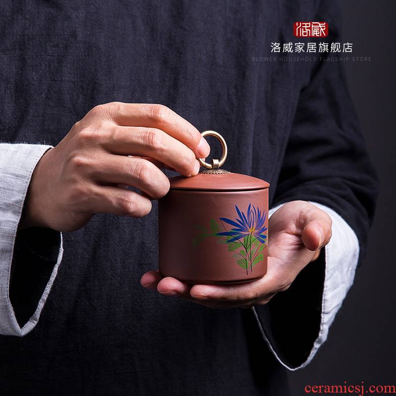 Violet arenaceous caddy fixings household jingdezhen ceramic tea set storage jar tea storage tank mini small seal pot