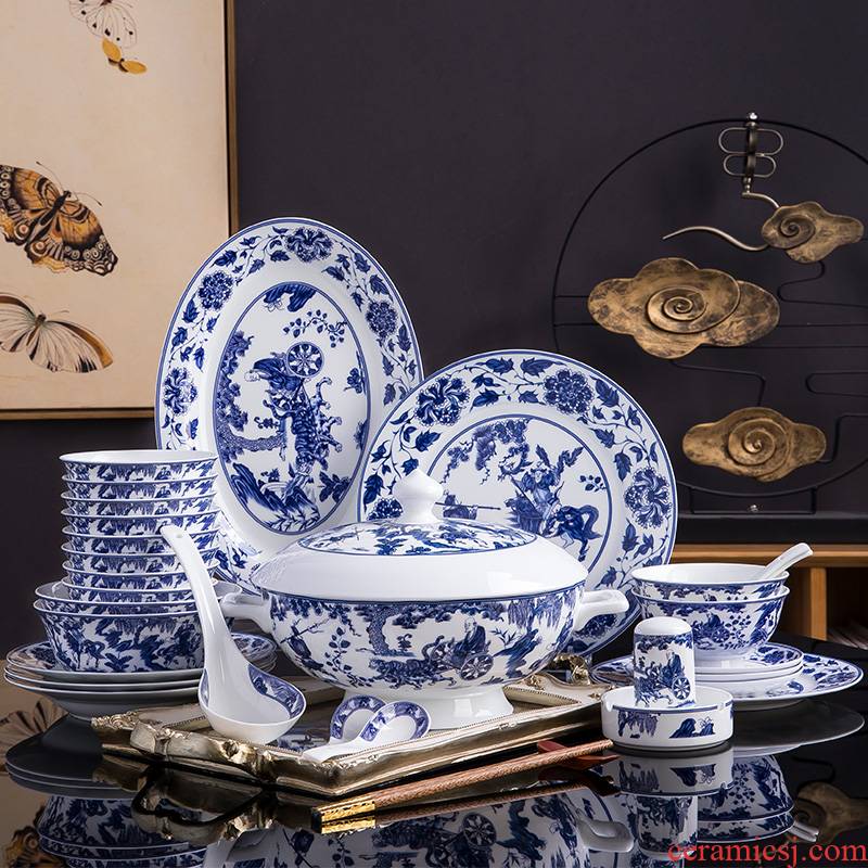 Jingdezhen porcelain bowls tableware suit household ceramic bowl dish bowl chopsticks combination of high - grade ipads porcelain bowls dish suits for