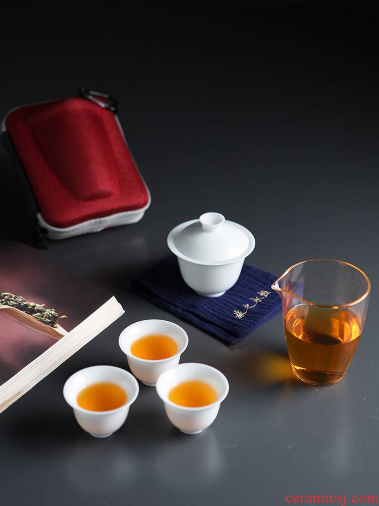Travel tea set suit portable package a pot of two glass ceramic crack cup four small is suing tourism kung fu tea set