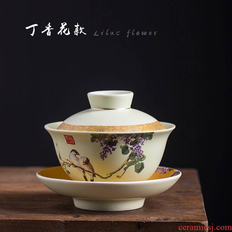 Tureen jingdezhen ceramic cups white porcelain bowl with large kung fu tea tea bowl three use hand grasp pot
