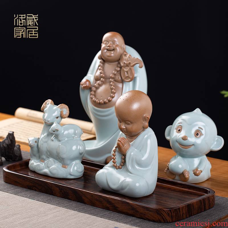 Your up furnishing articles pet boutique tea can keep ceramic tea set tea table decoration creative play, the young monk zen tea tea