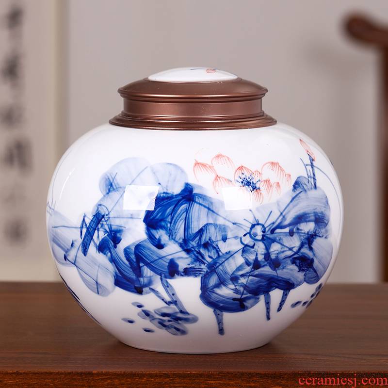 Blue and white porcelain tea set ceramic checking lotus tea pot seal moisture large POTS with gift box. A kilo