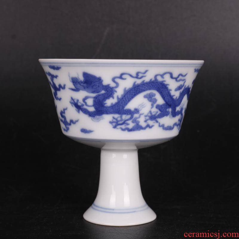 In blue and white YunLongWen best cup antique handicrafts, household of Chinese style China antique curio collection
