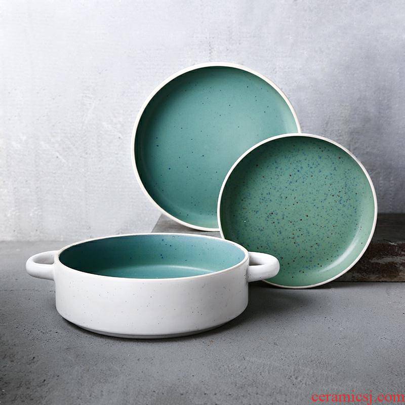 Pull director Nordic green plate ceramic plate creative household food dish ears soup plate salad dinner plate
