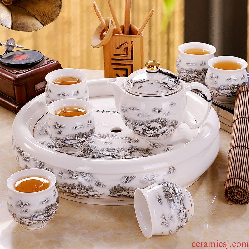 Jingdezhen ceramic kung fu tea set home tea tea teapot teacup tea tray with the whole office