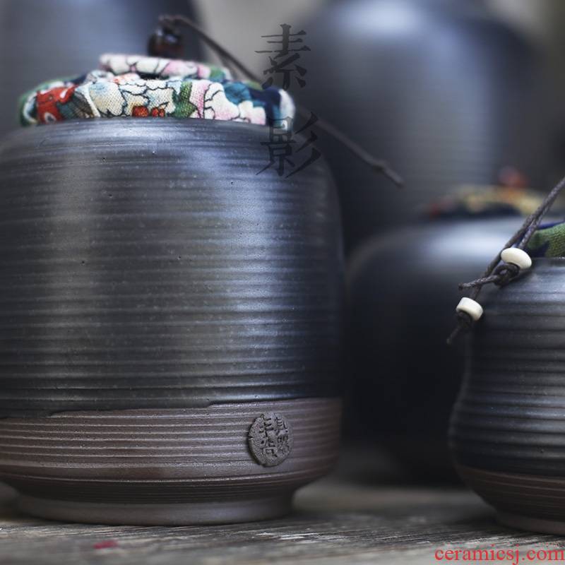 Qiao mu coarse pottery of primitive simplicity and elegant black pottery small black tea tea caddy fixings storehouse ceramics seal pot of tea packaging