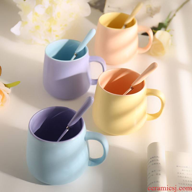 Nordic ins wind creative mark cup with a spoon into milk matte enrolled color coffee cup contracted ceramic water glass cup