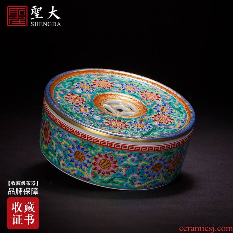 Holy big ceramic pot bearing all hand carved turquoise green colored enamel bound lotus flower grain pot dish of jingdezhen tea service parts