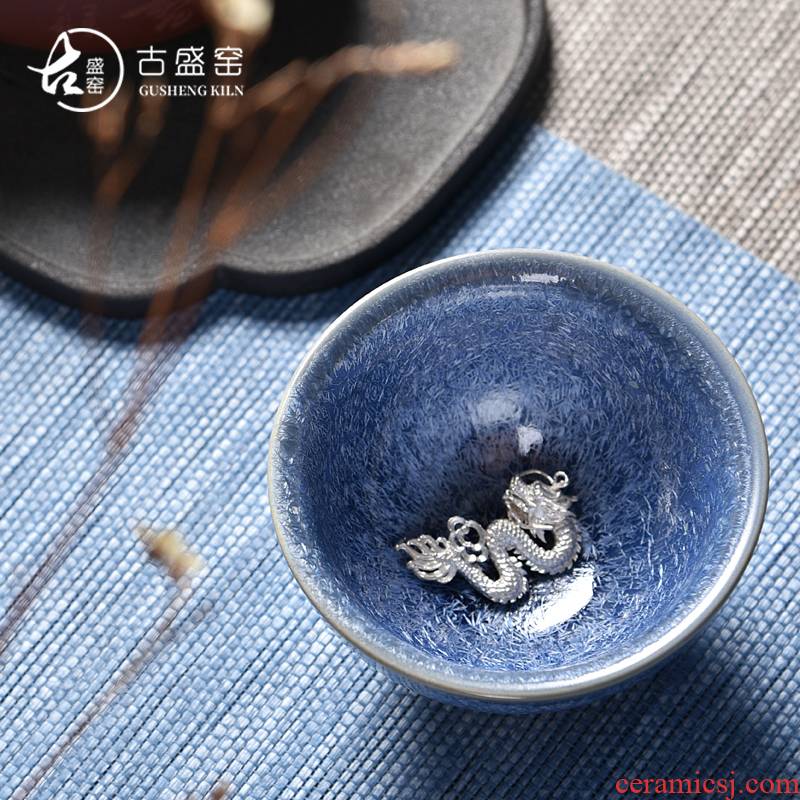 Ancient sheng up with the new four seasons built one master single CPU whitebait tea sample tea cup, ceramic temmoku cup silver cup
