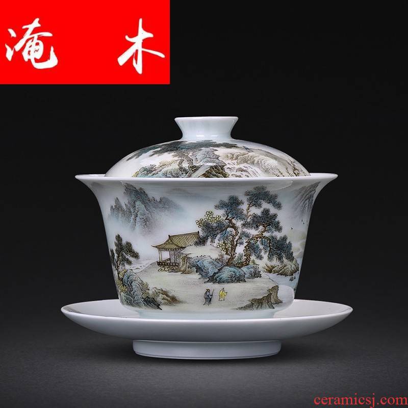 Submerged wood jingdezhen porcelain hand - made pastel scenery only three tureen kung fu tea bowl tea cup