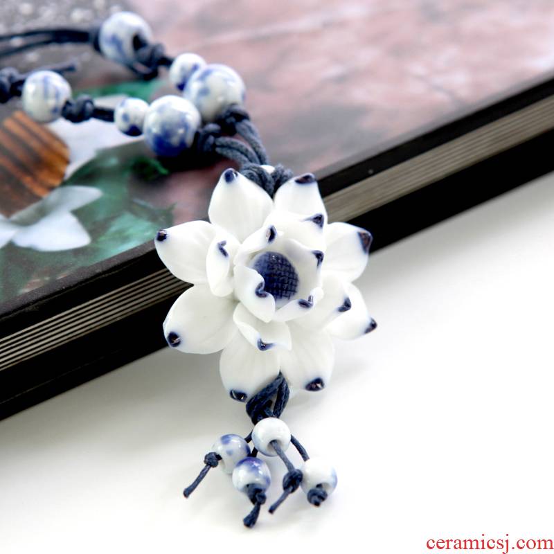 QingGe jingdezhen ceramic necklace manually national wind boxing street source of blue and white porcelain necklace lover