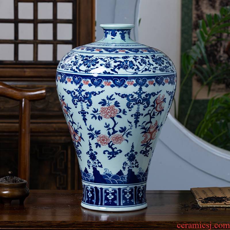 Jingdezhen porcelain ceramic antique large blue and white porcelain vase of new Chinese style household living room TV cabinet decorative furnishing articles