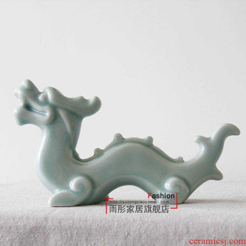 Ceramic shadow cyan dragon furnishing articles study the desktop bijia paperweight pressure by hand made the sitting room porch decoration
