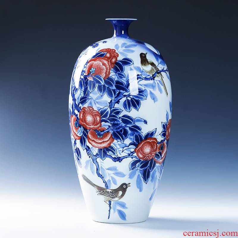 Jingdezhen porcelain ceramic hand - made of blue and white porcelain vase furnishing articles living room TV cabinet decoration of Chinese style household porcelain