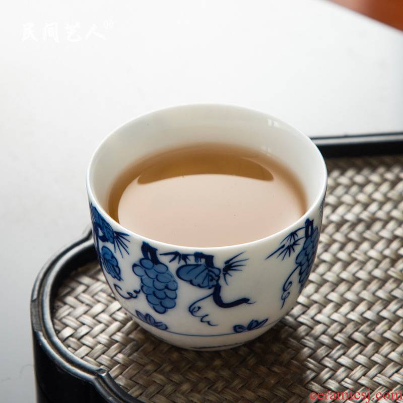 Jingdezhen ceramic hand - made sample tea cup blue kung fu tea cups individual CPU master cup single cup small bowl