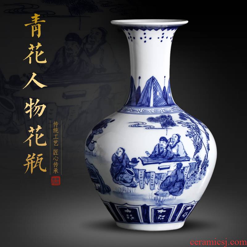 Jingdezhen ceramics antique figures landscape blue and white porcelain vase furnishing articles Chinese ancient frame home decoration in the living room