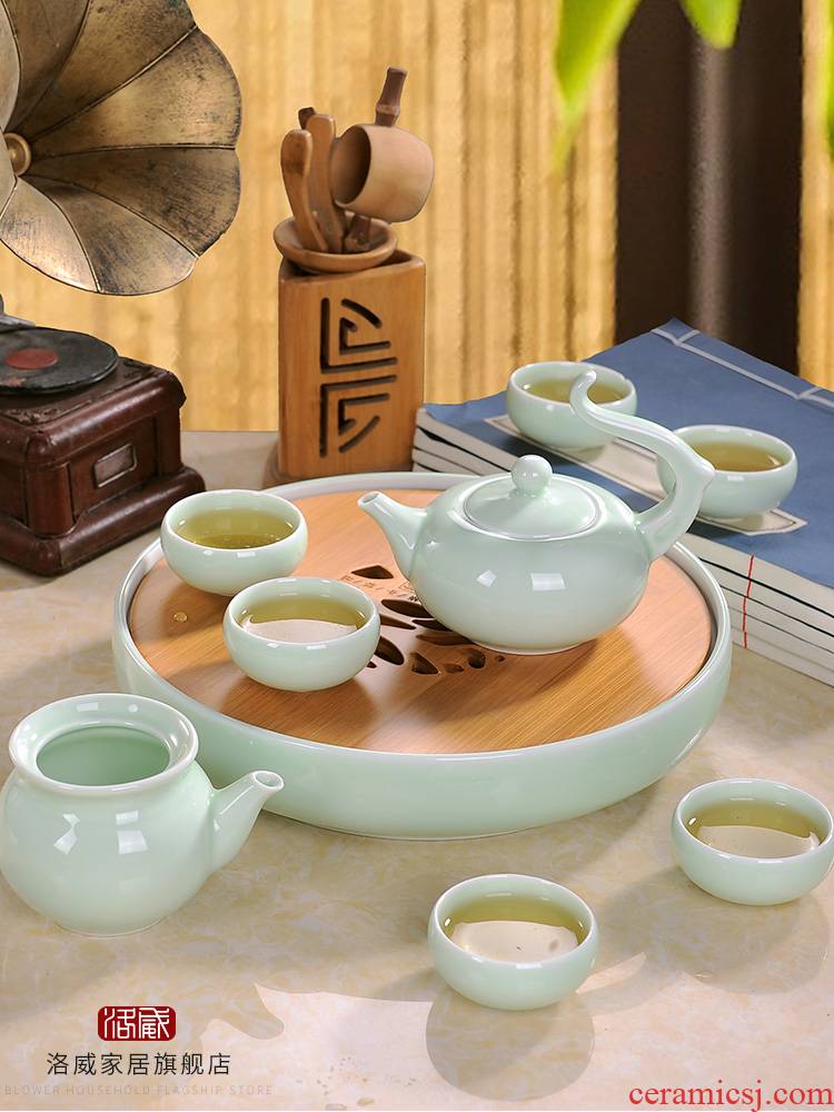 Touch the floor clearance 】 【 kung fu tea set suit household jingdezhen celadon is the whole teapot teacup tea tray
