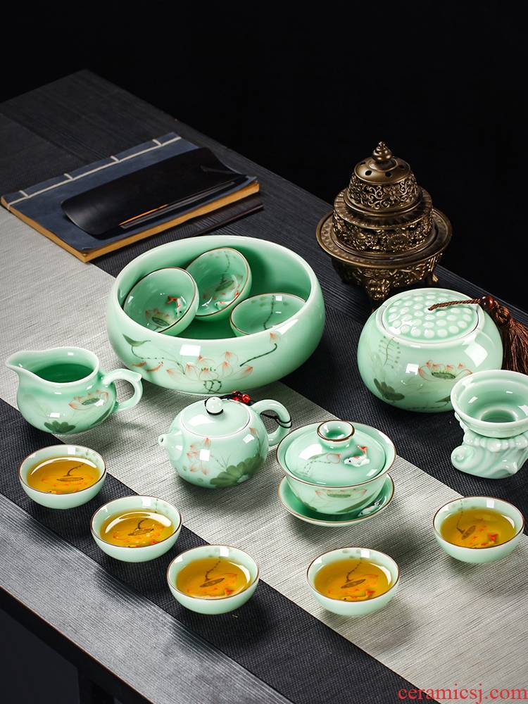 Tea set household contracted jingdezhen ceramic celadon teapot teacup Tea tray of a complete set of hand - made kung fu Tea