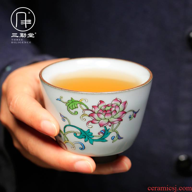 Three frequently hall hand - made pastel up of jingdezhen ceramic cups kung fu tea master cup S42148 single CPU