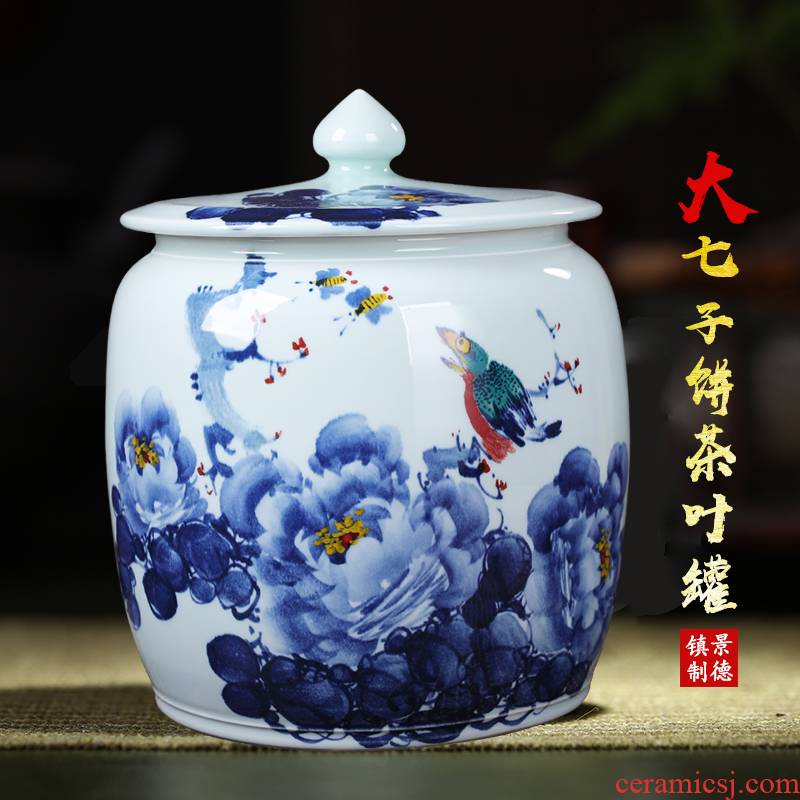 Handwritten Chinese style restoring ancient ways the tea pot of jingdezhen ceramics storage tank is placed moistureproof tea pu - erh tea storage tanks
