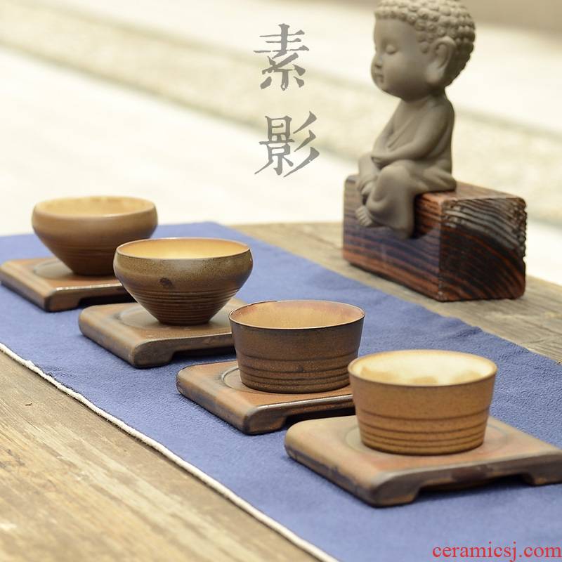 Qiao mu hand antique Japanese coarse pottery cup mat rust of primitive simplicity mat small butterfly son against the hot insulation pad tea set