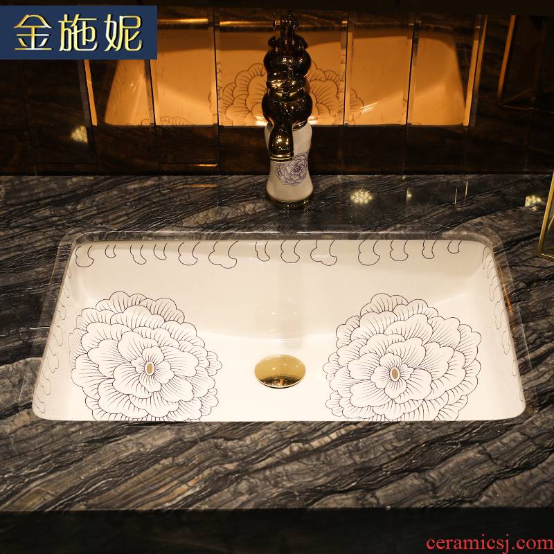 Flower art ceramic undercounter contracted line size household balcony more embedded toilet rectangle to wash their hands