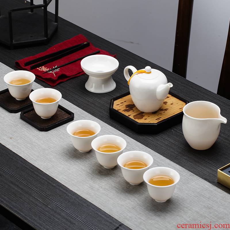 Tea set kung fu Tea set household small white jade porcelain of jingdezhen ceramic teapot teacup of a complete set of office