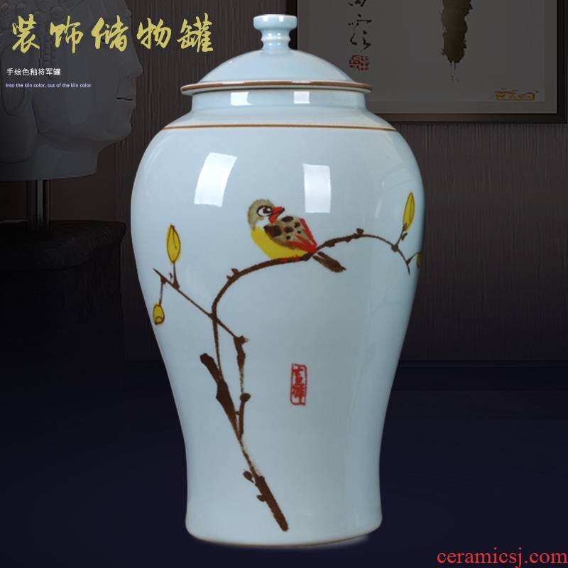New Chinese style classical jingdezhen ceramics hand - made living room TV ark, general storage tank art handicraft furnishing articles