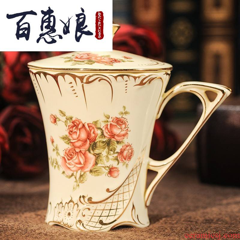 (niang European household ceramic cup cup mark cup of milk a cup of coffee cup with cover with a spoon, picking cups