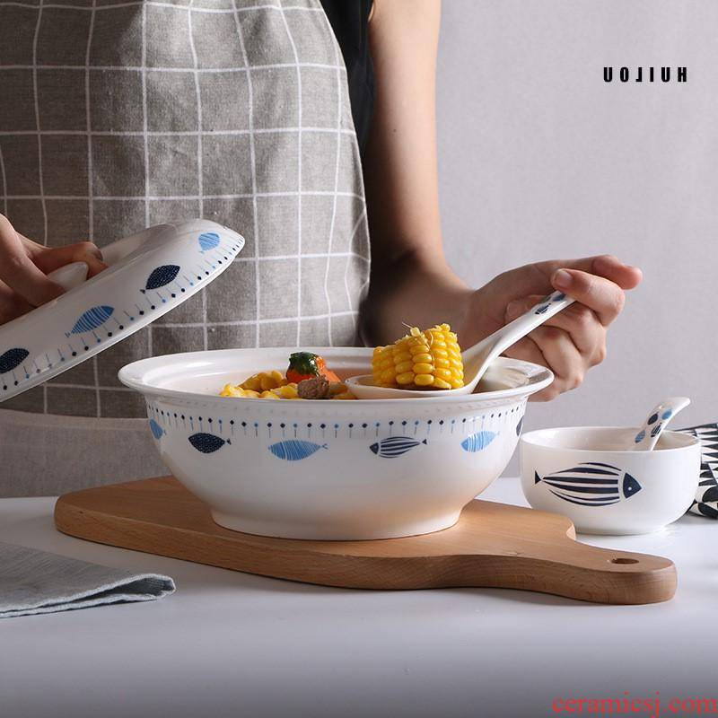 The kitchen ceramic pot large soup bowl with a lid with large saucepan hotel ceramic tableware custom manufacturers