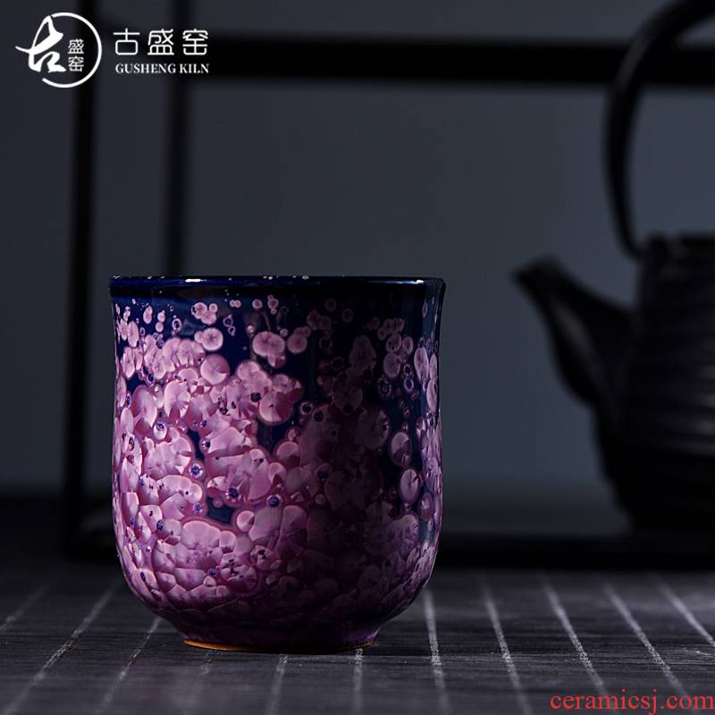 The ancient sheng up new egg cup and then built red glaze, ceramic colorful obsidian variable oil droplets master cup bowl