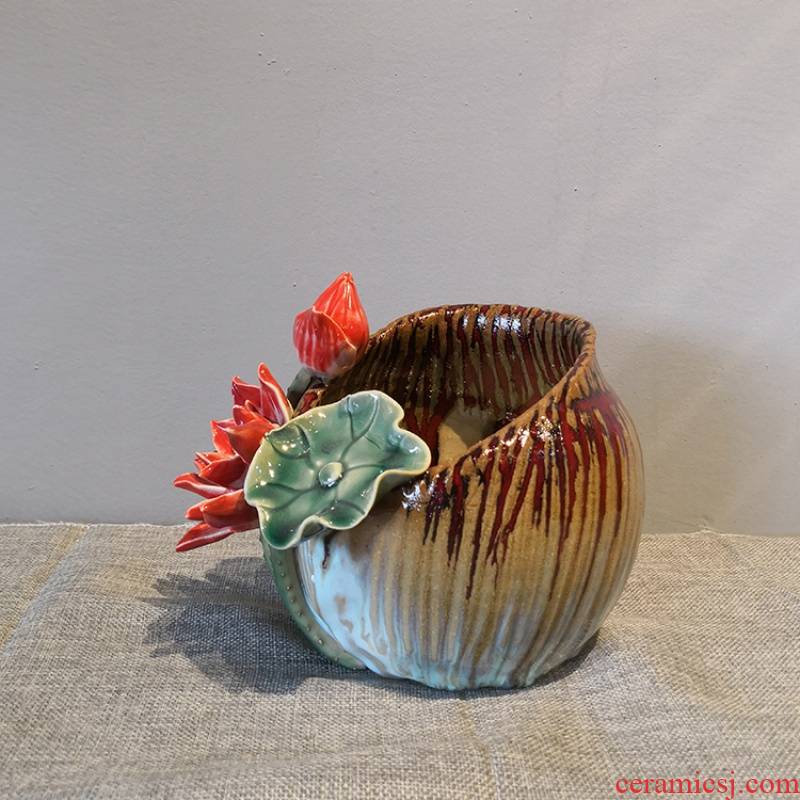 The Lotus Lotus leaf checking ceramic vase furnishing articles sitting room home decoration more meat flowerpot hydroponic flower implement shiwan gongzai