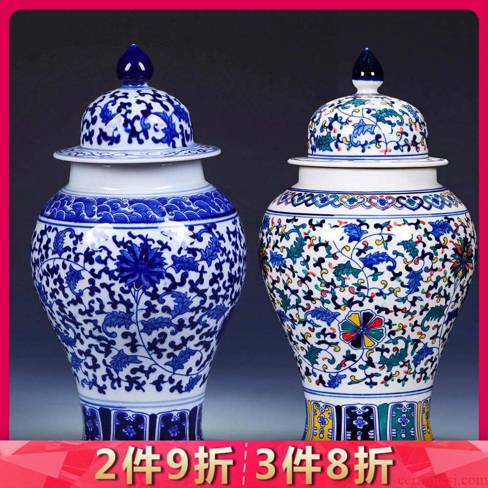 Jingdezhen blue and white porcelain general large pot sitting room place porch decoration of Chinese style household archaize ceramic vase