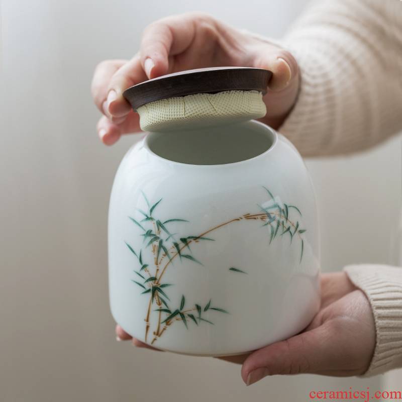 Ultimately responds to checking ceramic seal tea caddy fixings hand - made large tea caddy fixings storehouse of jingdezhen receives household storage tank