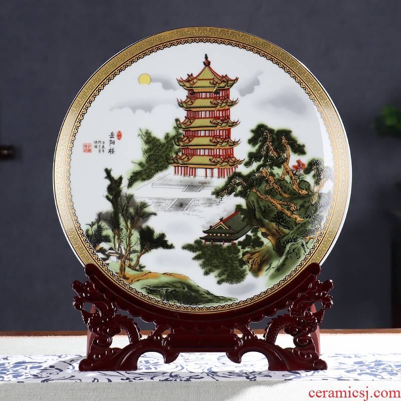 The Big four towers decorative plate of rich ancient frame of jingdezhen ceramics shanshui landscape wine sitting room adornment is placed