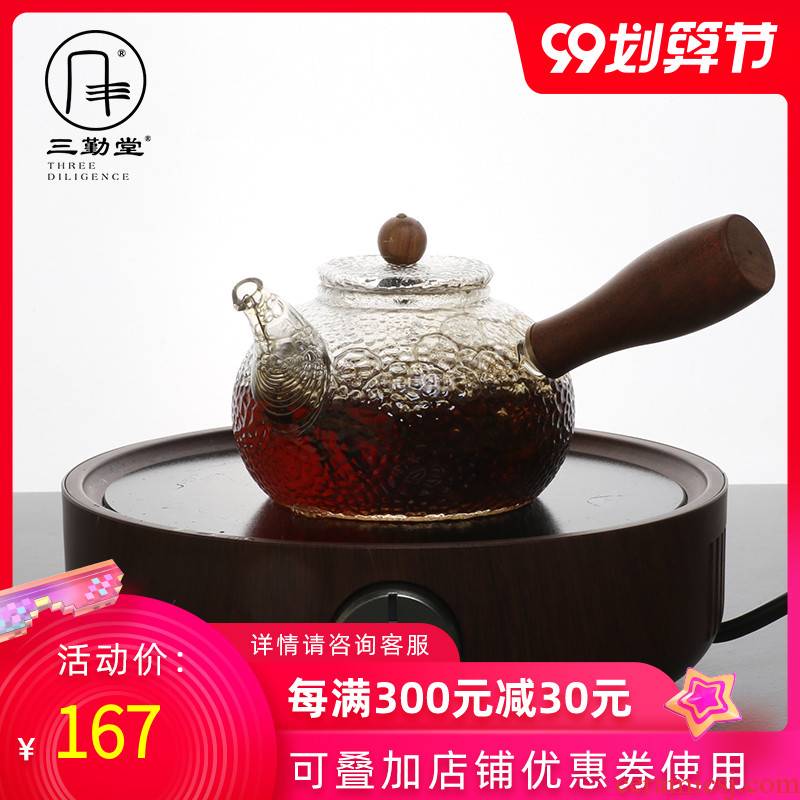 Three frequently side hall hand hammer heat - resistant glass teapot Japanese mercifully S25034 the electric TaoLu boiled tea, the teapot