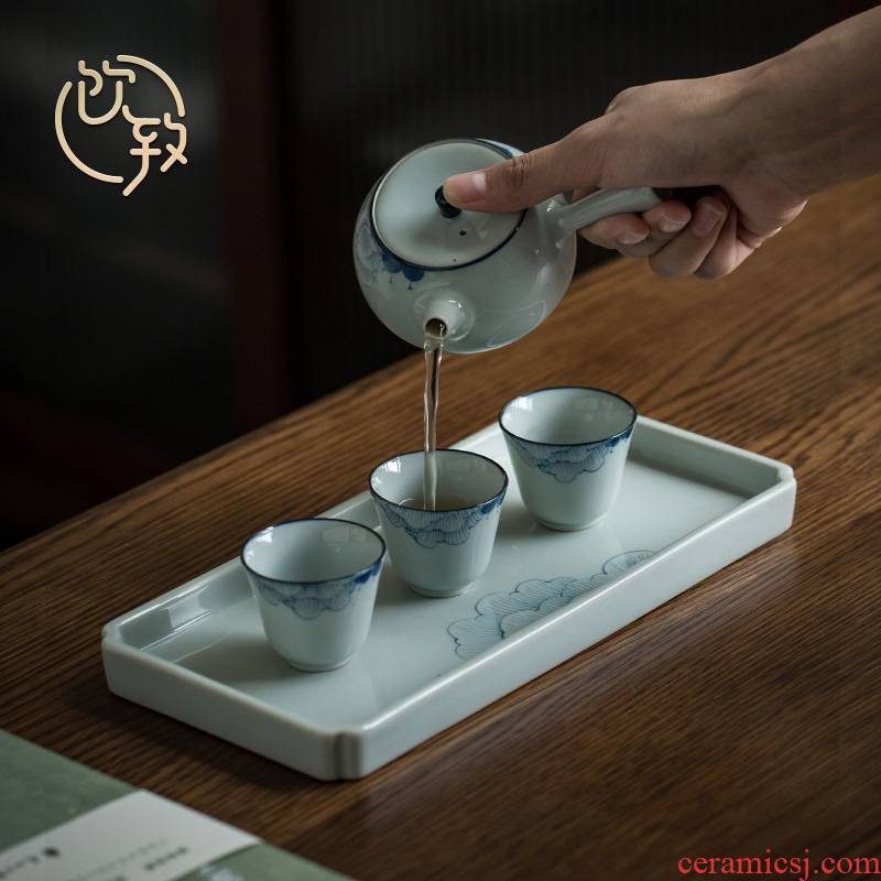Hand of jingdezhen blue and white porcelain clay side to put the little teapot household dry terms cups dish kung fu tea set