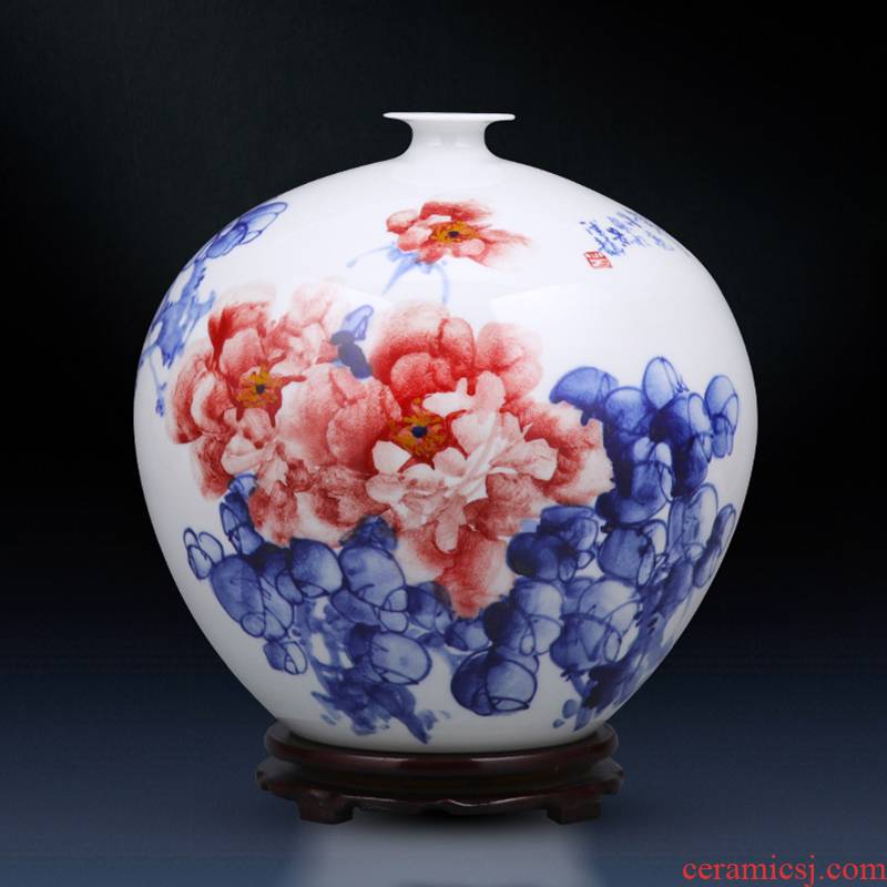 Jingdezhen ceramics hand - made peony pomegranates of blue and white porcelain vase furnishing articles of modern home living room TV cabinet act the role ofing is tasted