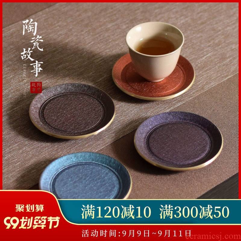 Brass color cup pad insulation pad saucer ceramic story Japanese creative kung fu tea accessories with zero