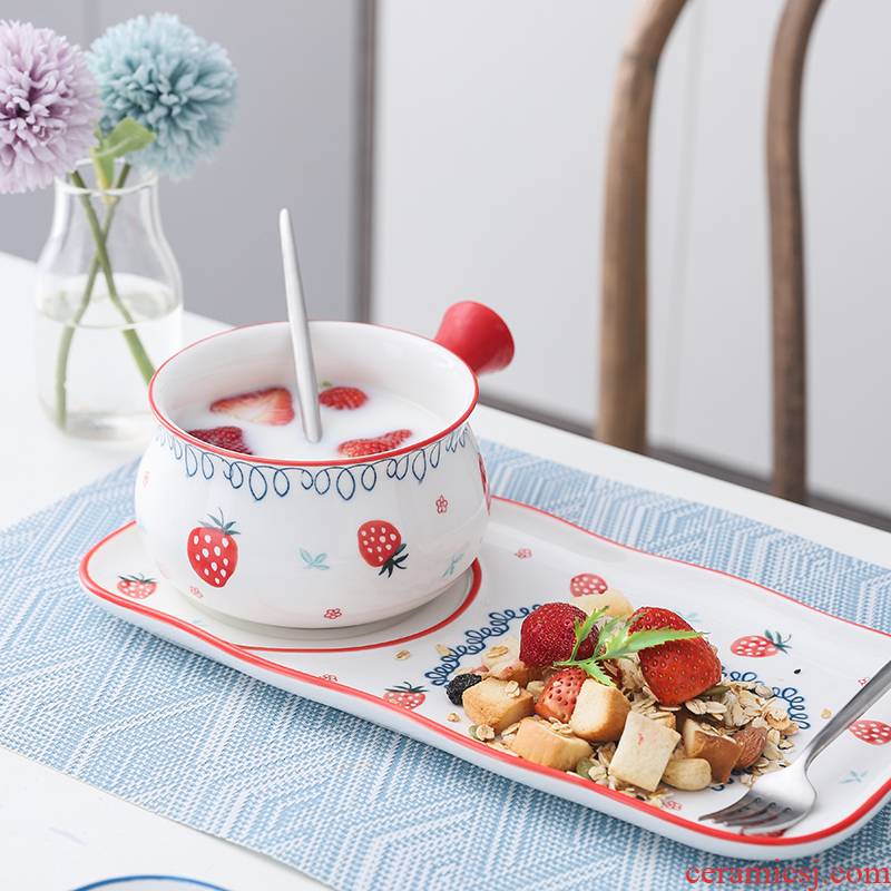 One Japanese breakfast tray feed ceramic creative home plate suit handle children 's breakfast bowl of dinner plate