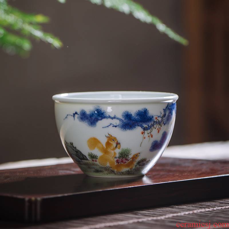 Owl up jingdezhen blue and white buckets enamel high - end hand - made of ceramic tea set master cup cup kunfu tea sample tea cup