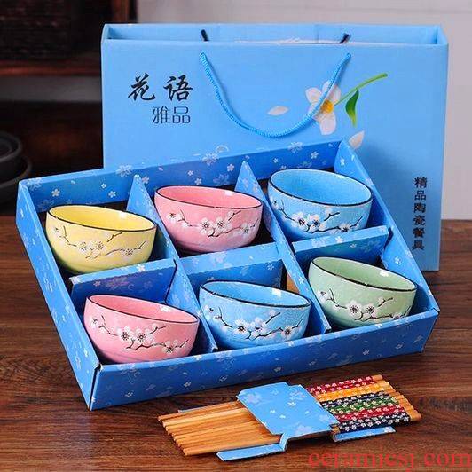 The kitchen bowl of Japanese household ceramic bowl chopsticks job hand - made ceramic bowl of clubs tableware suit activities gift gift box