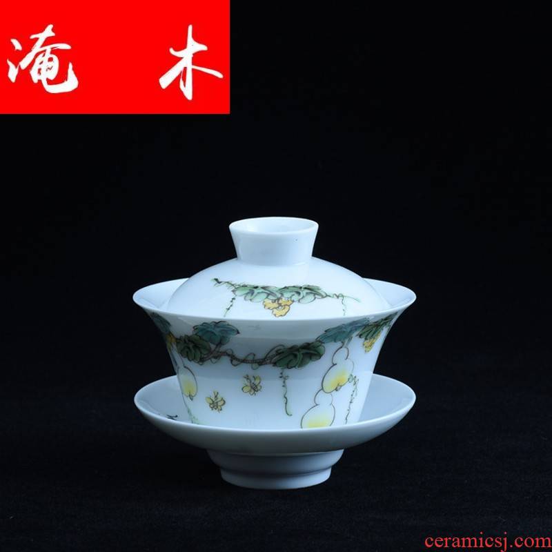Submerged wood hand - made calligraphy and painting enamel tureen jingdezhen ceramic cup bowl only three cups of tea kungfu tea set to hand