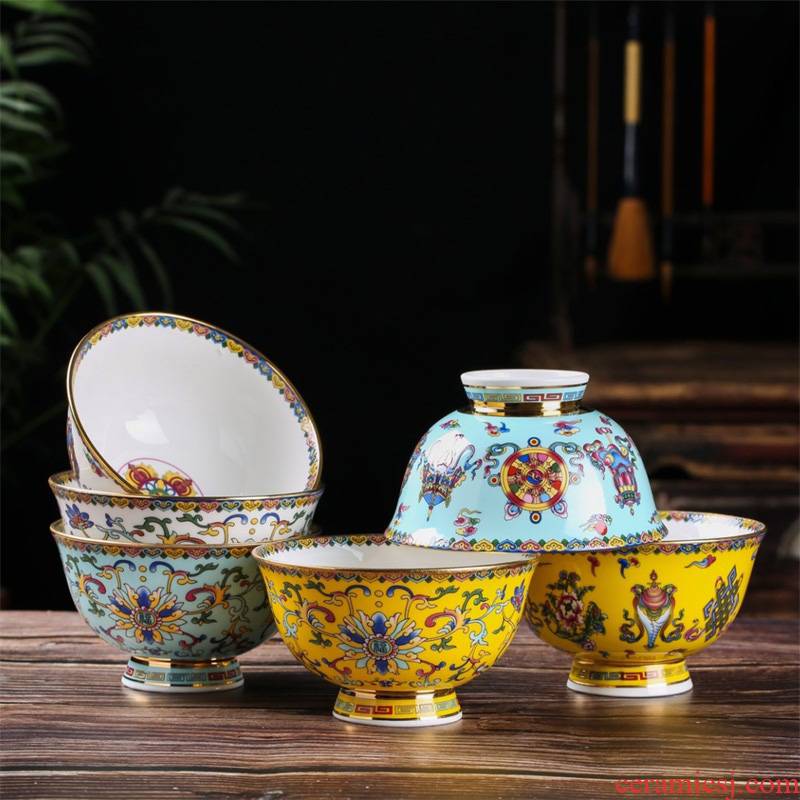 Ipads porcelain bowl with single hand paint edge rainbow such as bowl of porridge to use tall bowl of soup bowl Chinese style of the ancients tableware bowls