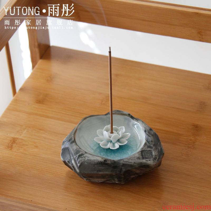 Joss stick incense inserted the present handicraft of jingdezhen ceramics zen lotus ice cracked piece of fragrant incense seat tray of furnishing articles