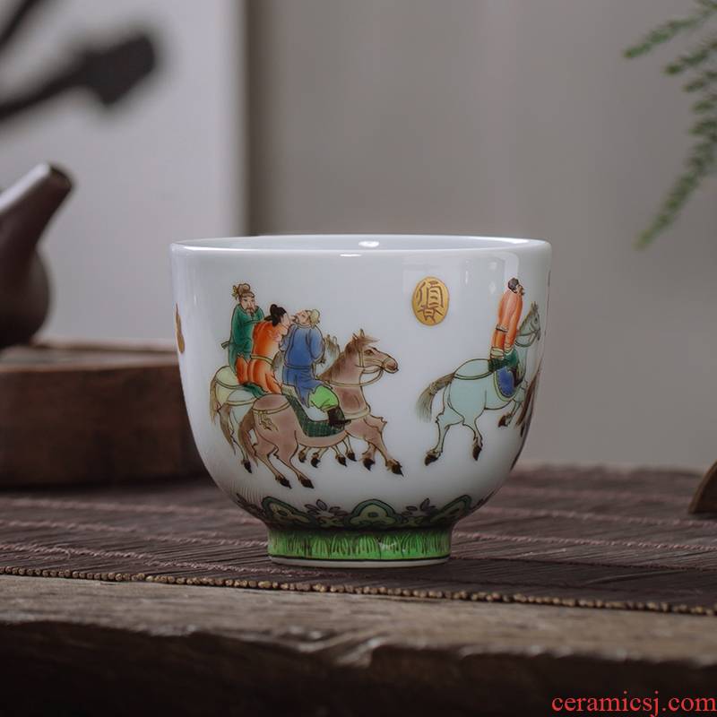 Owl up with jingdezhen ceramic tea set hand - made teacup archaize color kongfu master cup single cup classic characters