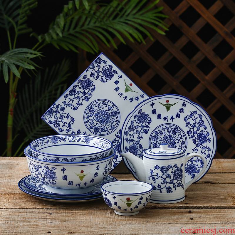 Blue and white rainbow such as bowl noodles soup bowl bowl special porcelain ltd. restoring ancient ways in lanzhou ramen ceramic bowl