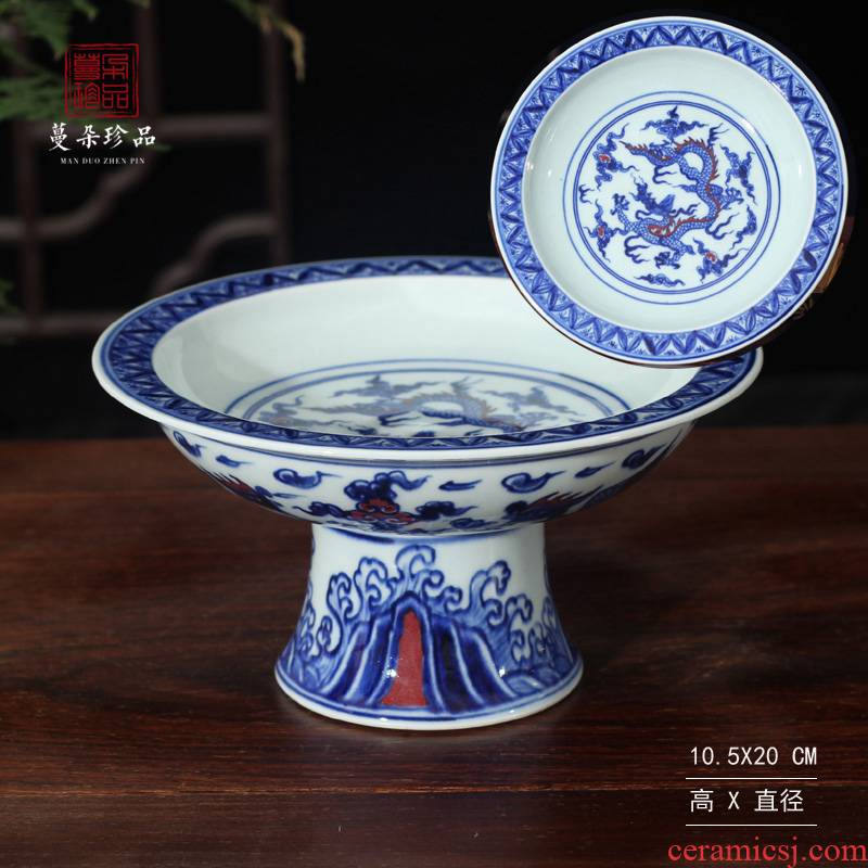 Jingdezhen dragon hand - made Jingdezhen blue and white porcelain bowl home decoration beautiful ceramic fruit decorative plate