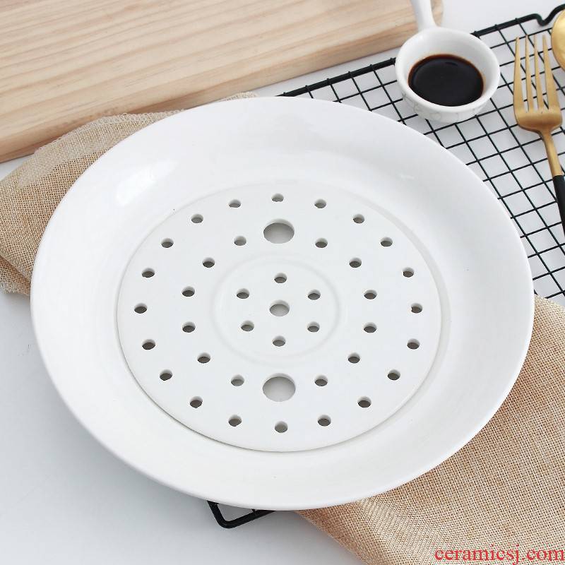 The kitchen ipads China dumplings plate waterlogging under caused by excessive rainfall double drive, dumplings plate ceramic fruit dish dish tray steamed dish of household